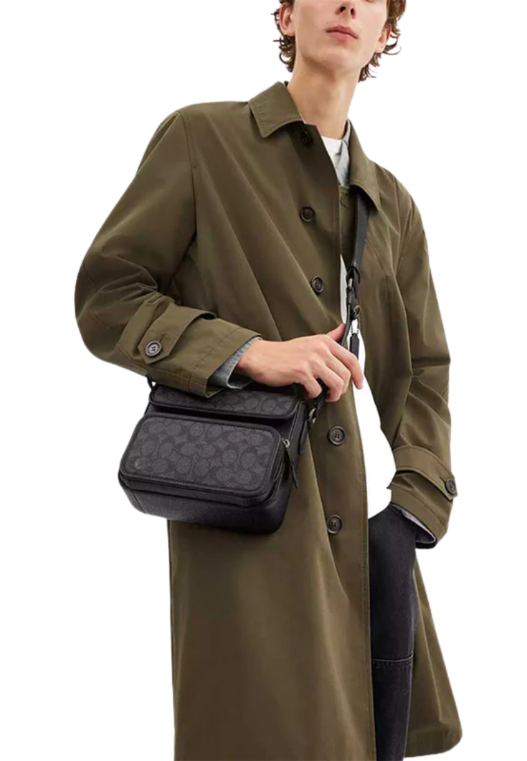 Coach Sullivan Flap Crossbody Bag Signature Canvas In Charcoal Black Cz396