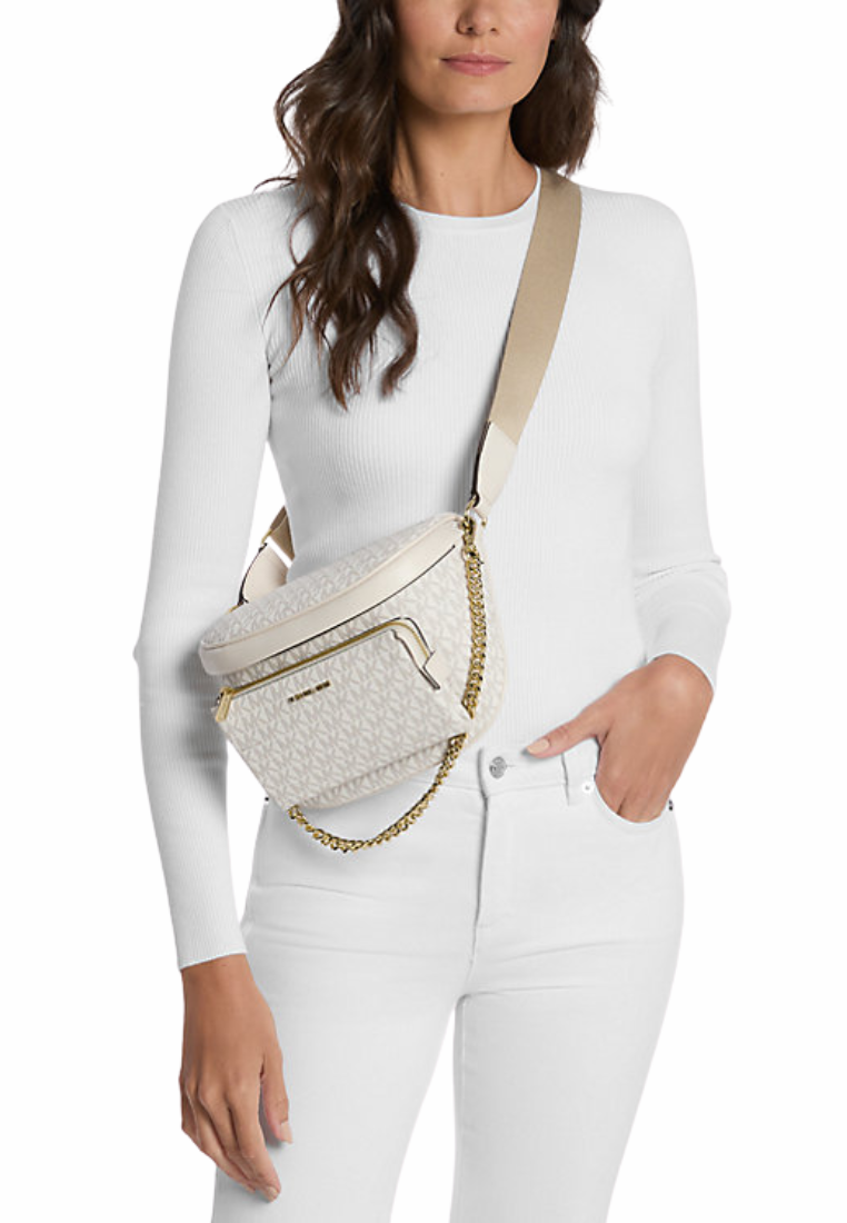 Michael Kors Slater Medium Signature Logo Crossbody Bag In Light Cream Multi 35F5G04M6B