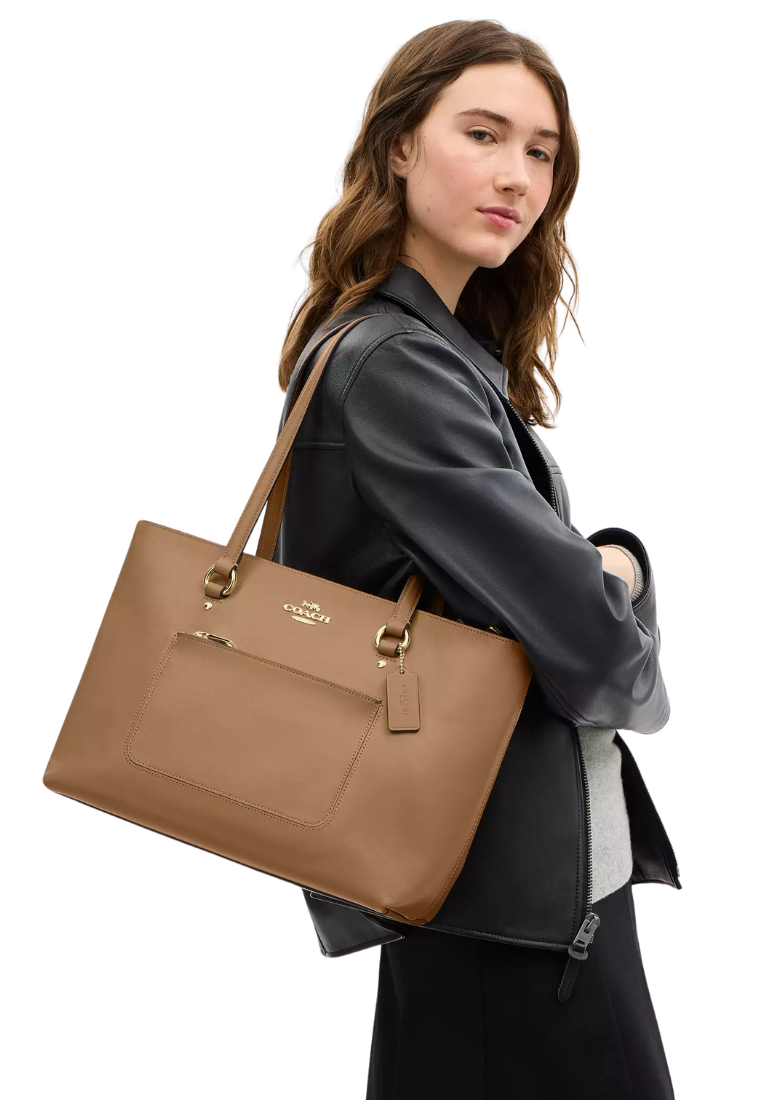 Coach Station Crinkle Leather Tote Bag In Sandy Beige CEA65