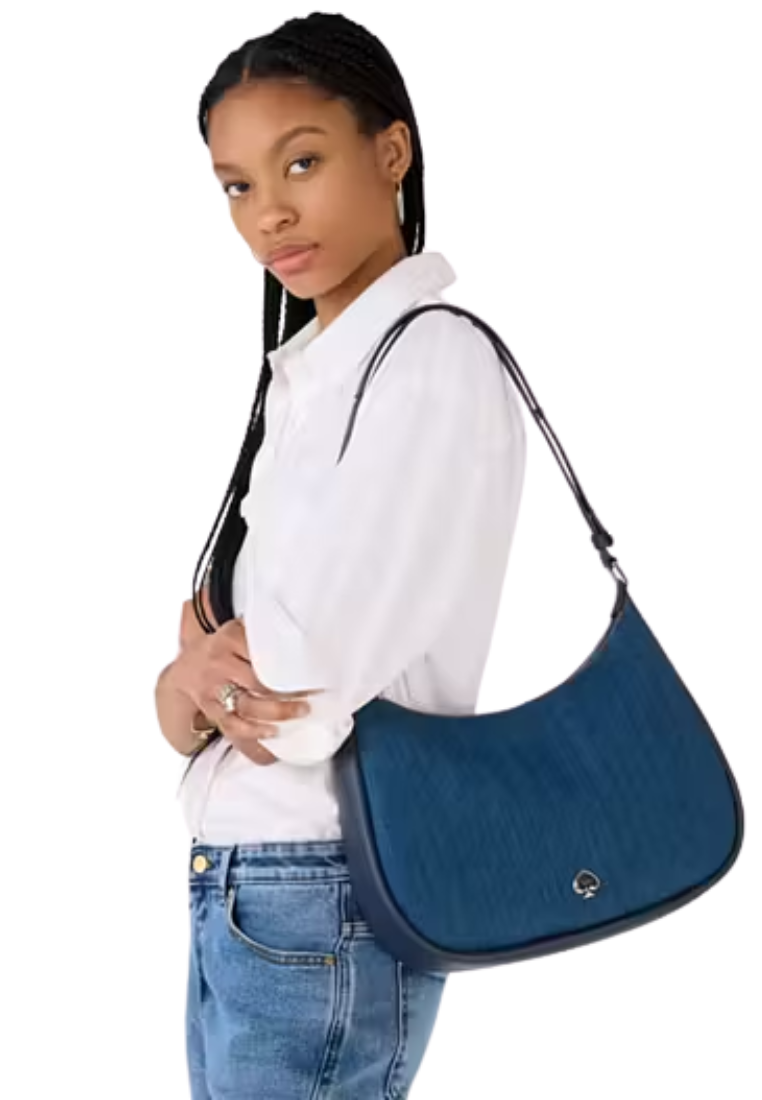 Kate Spade Kayla Large Denim Fabric Shoulder Bag In Blue Multi KK082