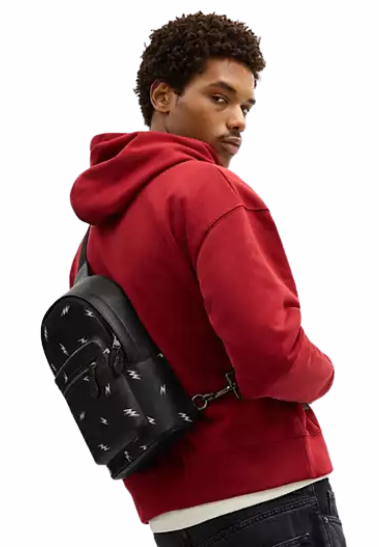 Coach West Pack Crossbody Bag with Lightning Bolt Print In Black Multi CDC77