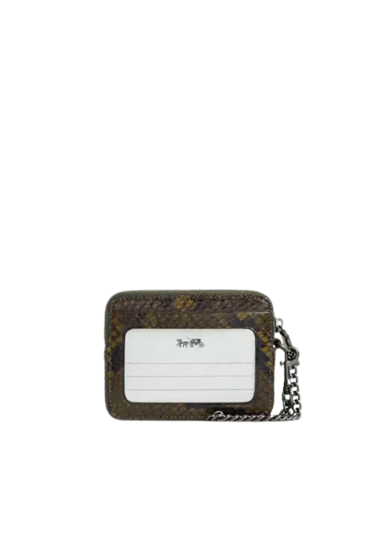 Coach Zip Card Case With Snake Print In Olive Multi CCO20