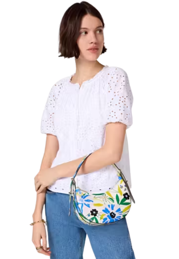 Kate Spade Madison Floral Shoulder Bag Crescent In Cream Multi KK964