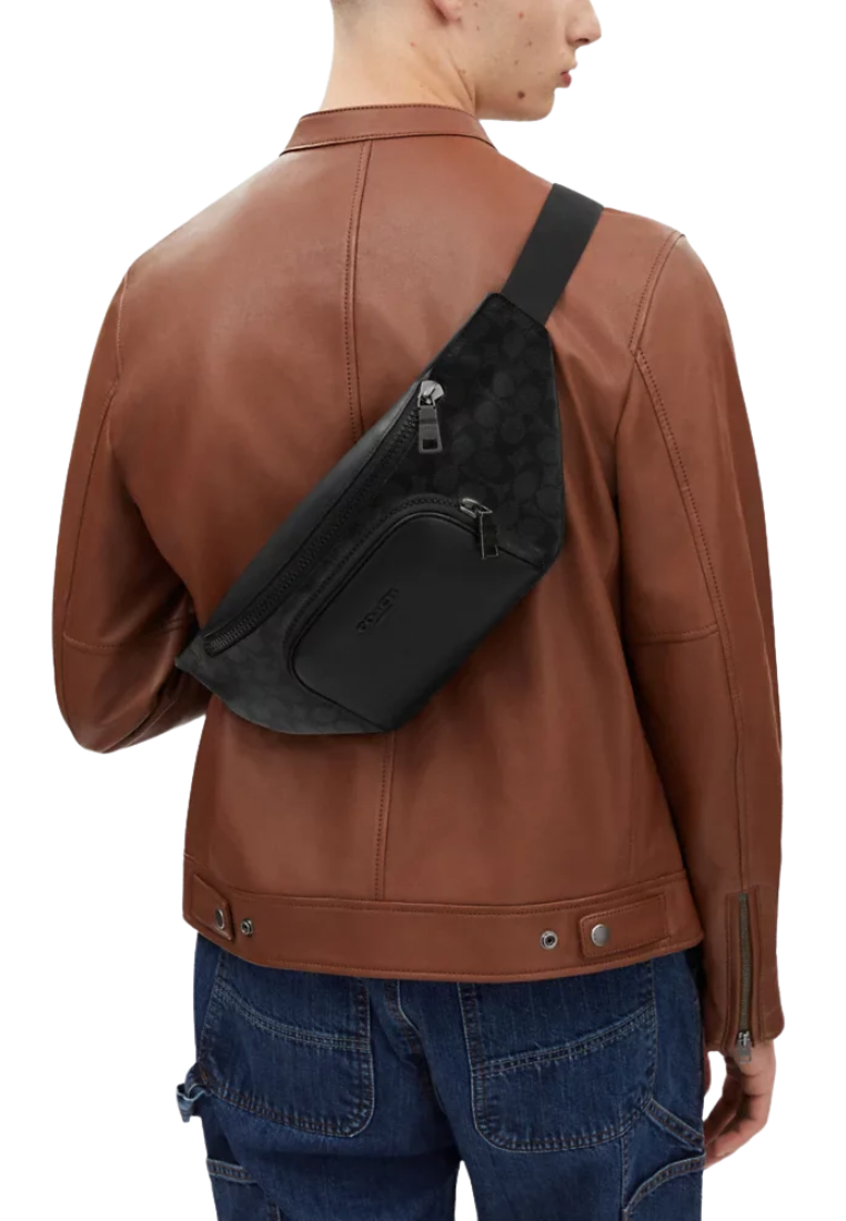 Coach Racer Belt Bag Signature In Charcoal Black CT714