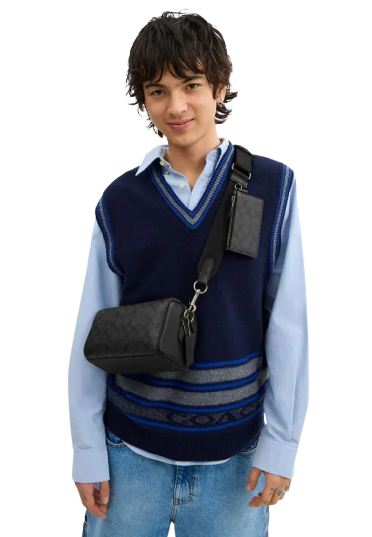 Coach Axel Crossbody Bag Signature Canvas In Charcoal Black CV762