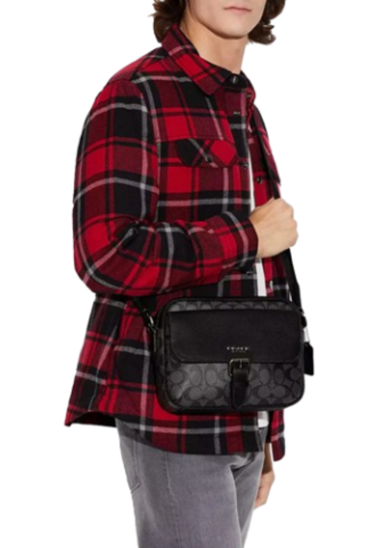 Coach Hudson Crossbody Bag In Signature Canvas In Charcoal Black CR386