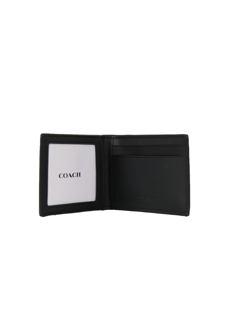 Coach Compact Billfold Wallet Signature Canvas In Charcoal Black CM166