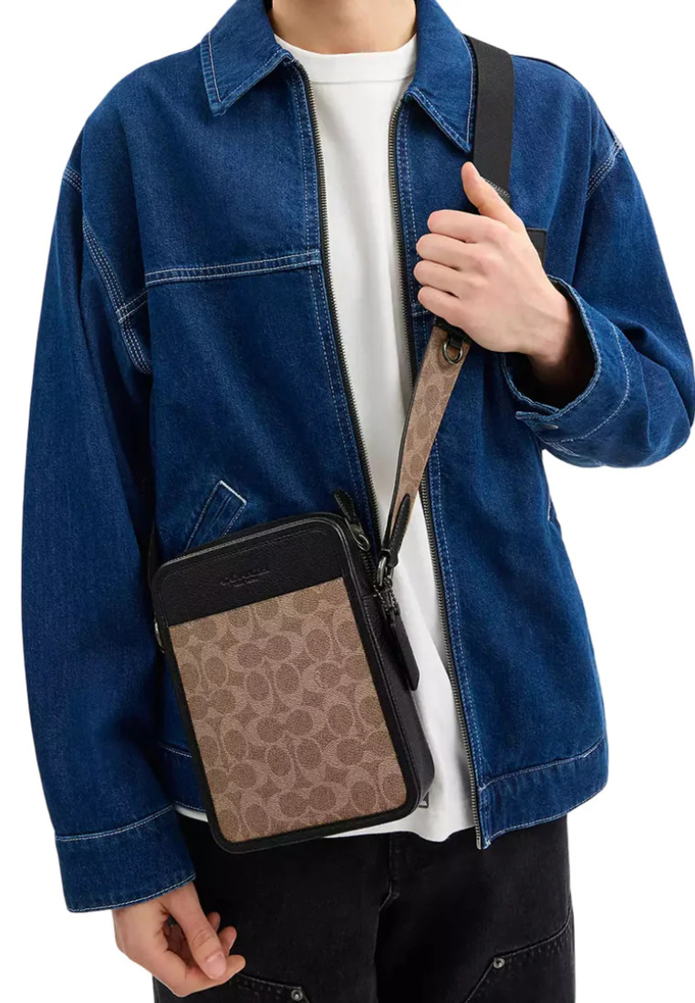 Coach Sullivan Crossbody Bag Signature Canvas In Tan Black CAT78