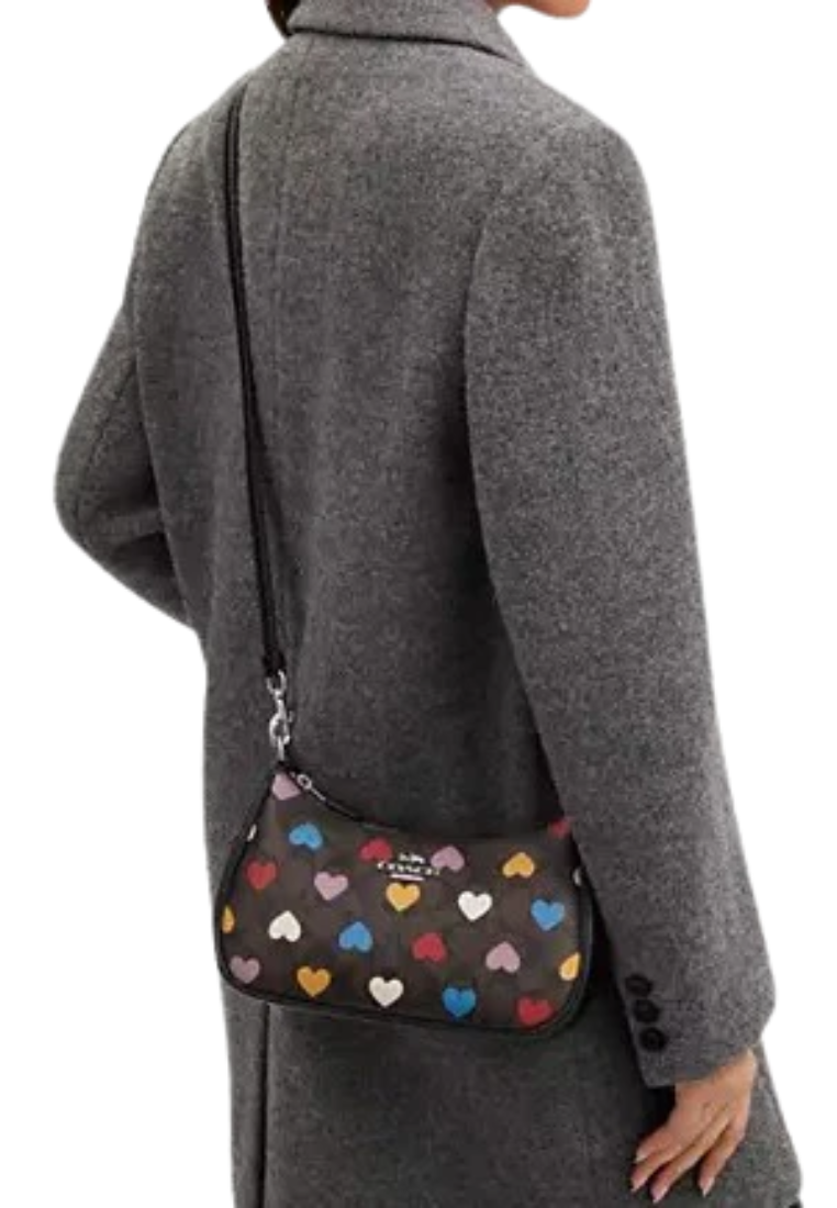 Coach Teri Shoulder Bag Signature Heart Print In Brown Black Multi CP112