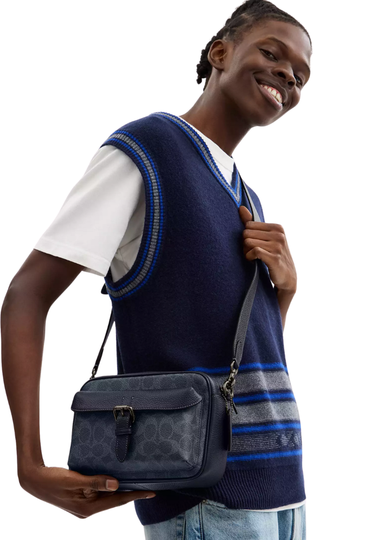 Coach Warner Crossbody Bag Signature Canvas In Midnight Navy CW217