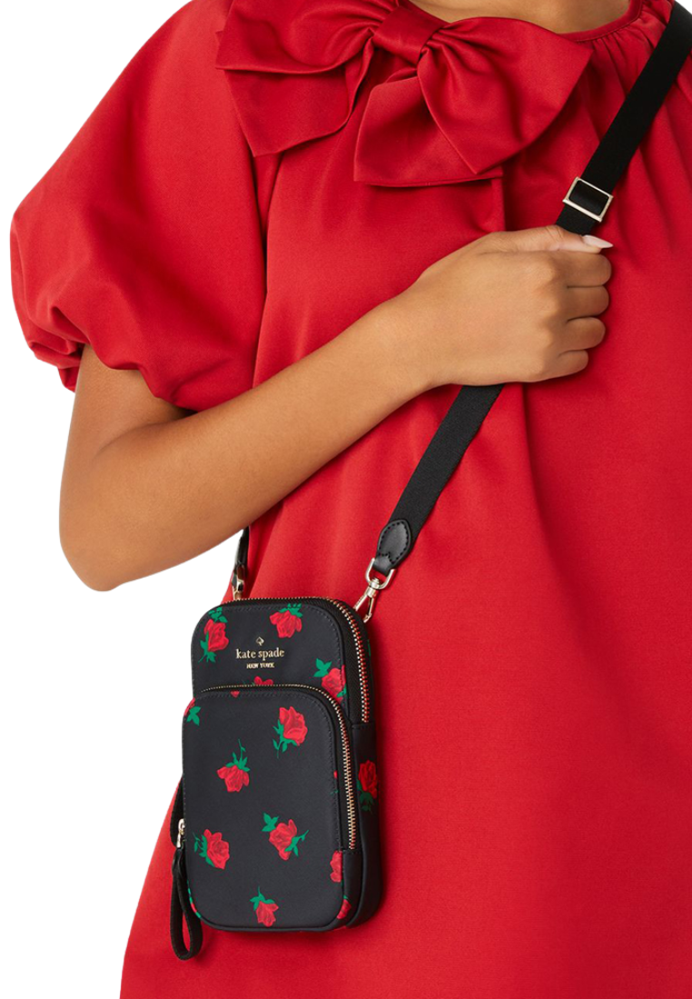 Kate Spade Chelsea Rose Crossbody Bag Toss North South In Black Multi KF149