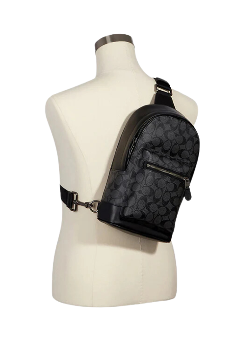 Coach Signature West Pack 2853 Crossbody Bag In Black Charcoal