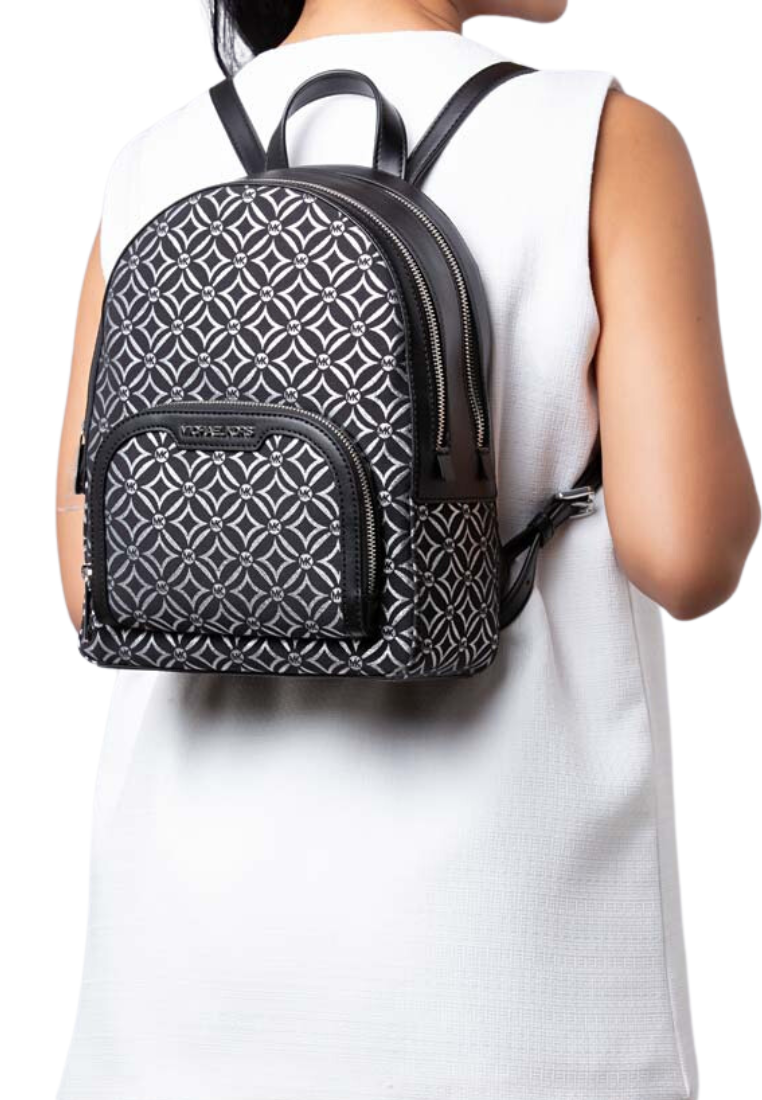 Michael Kors Jaycee Medium Logo Backpack In Black Silver Noir Argent 35F4S8TB2J
