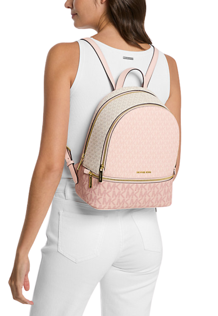 Michael Kors Rhea Medium Backpack Signature Logo In Powder Blush Multi 35S5Grab6V