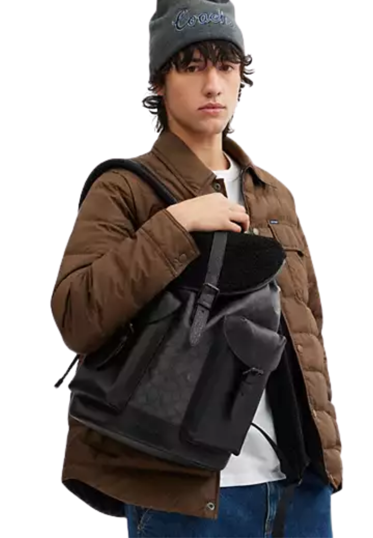 Coach Warner In Signature Canvas Backpack In Charcoal Black CY781
