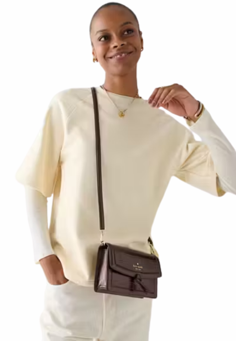 Kate Spade Knott Croc Embossed Mini Flap Crossbody Bag In Hot Fudge KN214