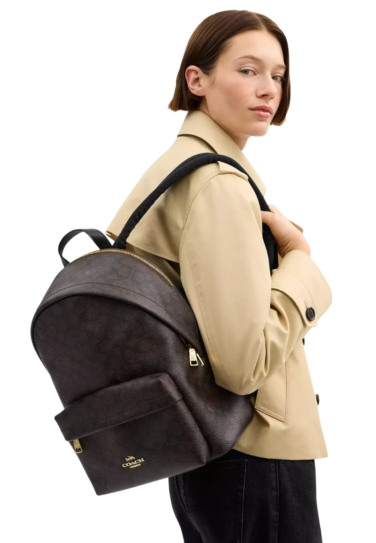 Coach Taylor Backpack In Signature Canvas In Walnut Black CDW76