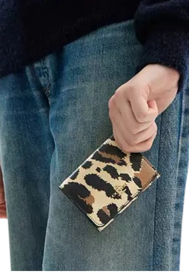 Coach Card Holder Wallet With Leopard Print And Signature Canvas In Walnut Leopard Multi CCL99