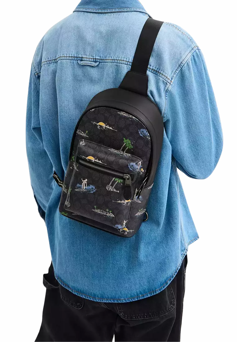 Coach West Pack Crossbody Bag In Signature Canvas In Charcoal Multi CBJ12