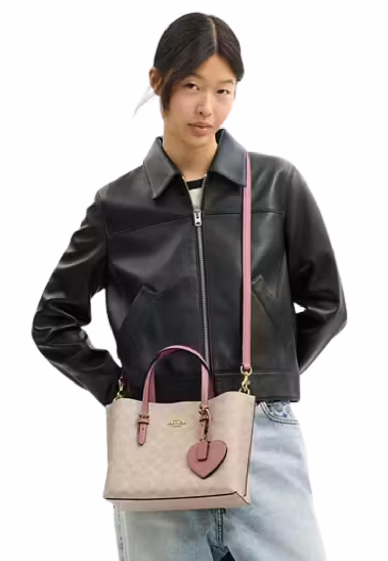 Coach Mollie 25 Tote Bag In Signature Canvas Heart Charm In Sand Peony CDF03