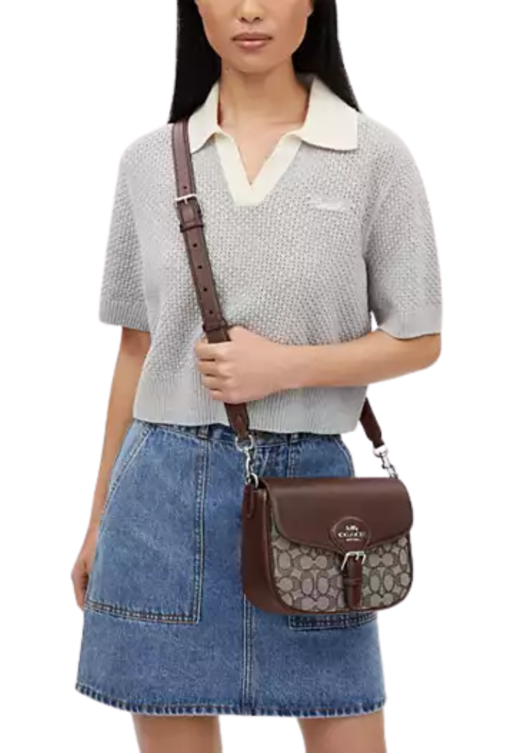 Coach Amelia Saddle Bag Signature Jacquard In Oak Maple Cu998