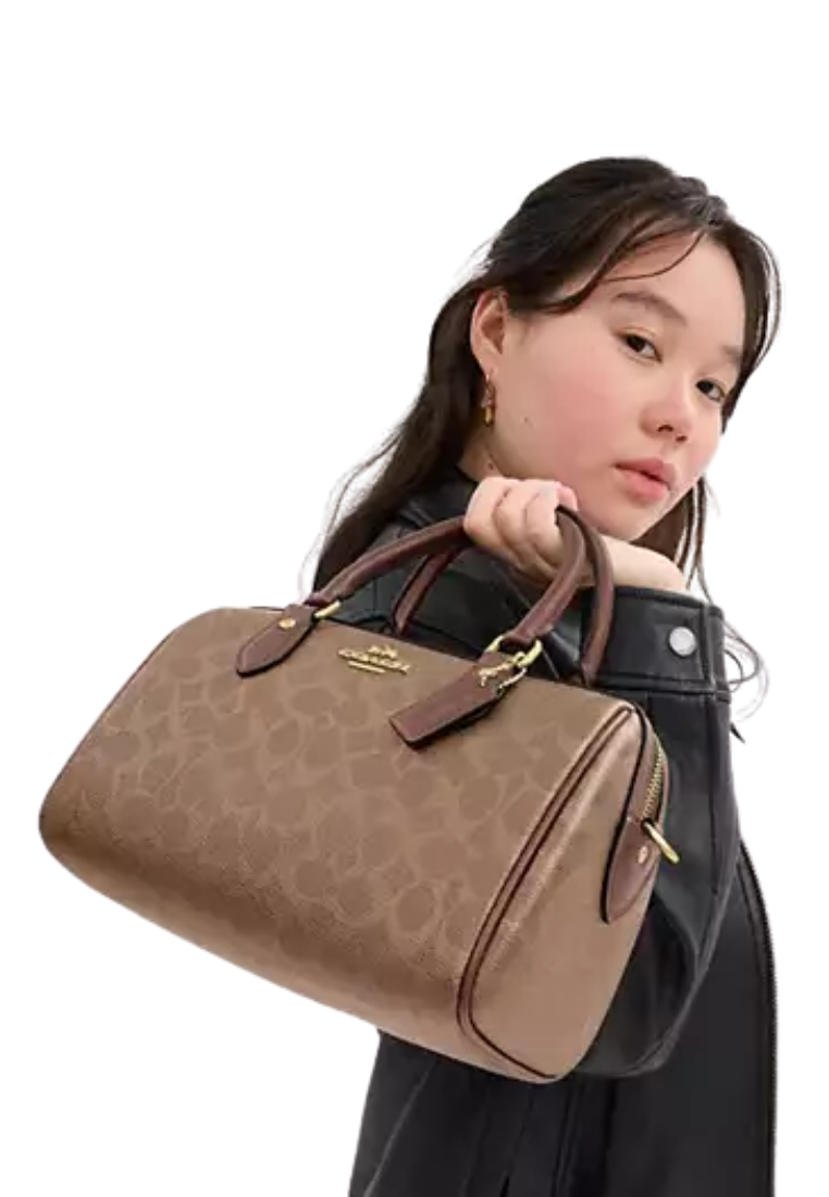 Coach Rowan In Signature Canvas Satchel Bag In Tan Brown CV961