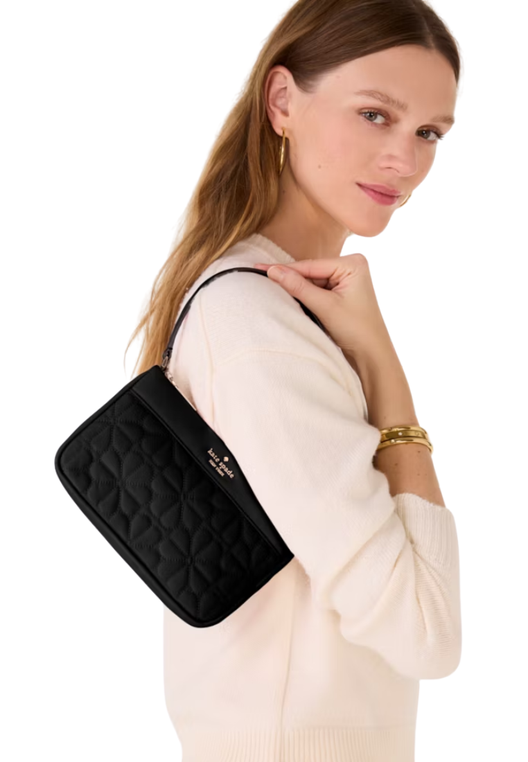 Kate Spade Flower Quilted Fabric Wristlet In Black KK255