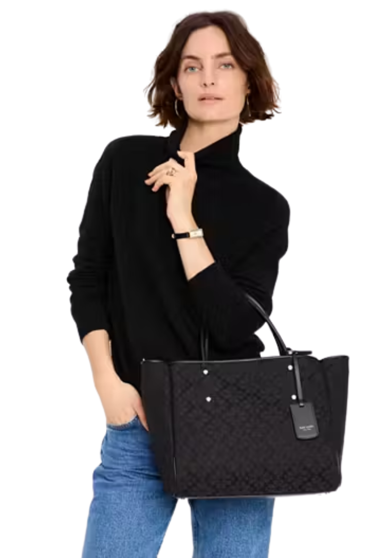 Kate Spade Spade Flower Jacquard Medium Everything Tote Bag In Black Multi KK608