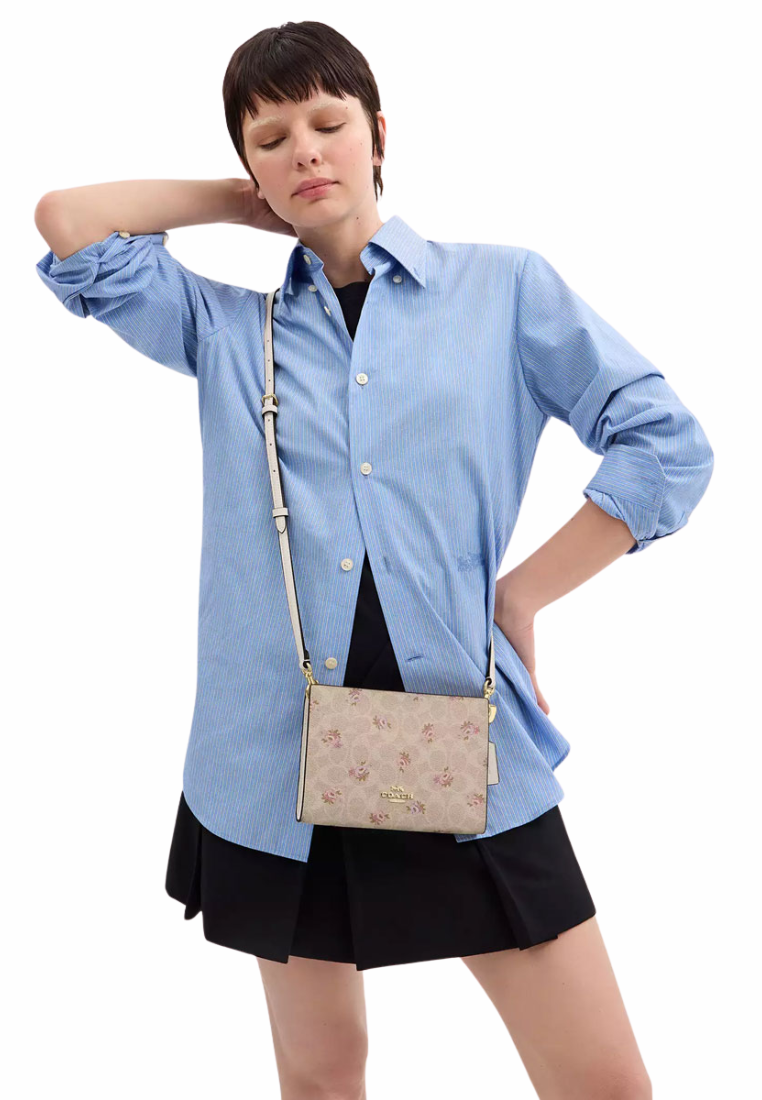 Coach Slim Crossbody Bag Signature Canvas With Floral Print In Sand Multi CBA71
