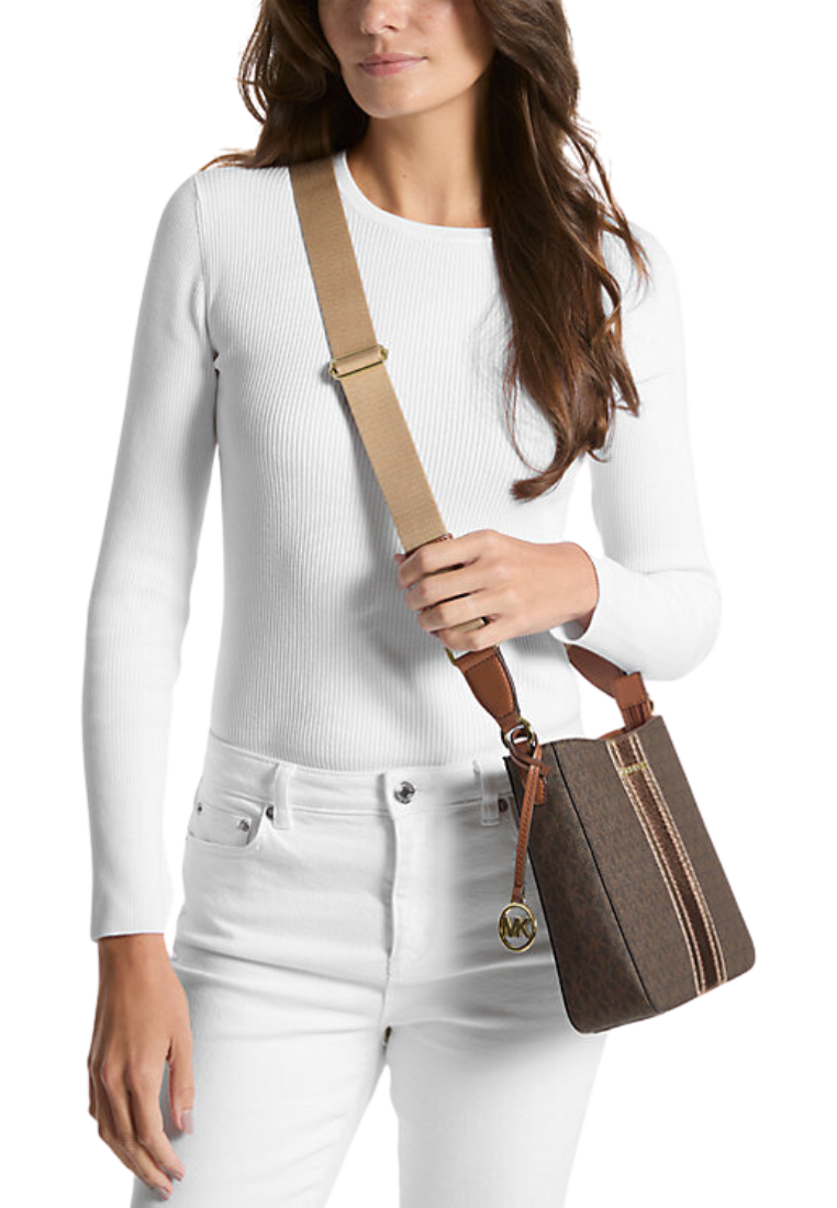 Michael Kors Jet Set Travel Small Signature Logo and Metallic Messenger Bag In Brown 35F4GTVC5I