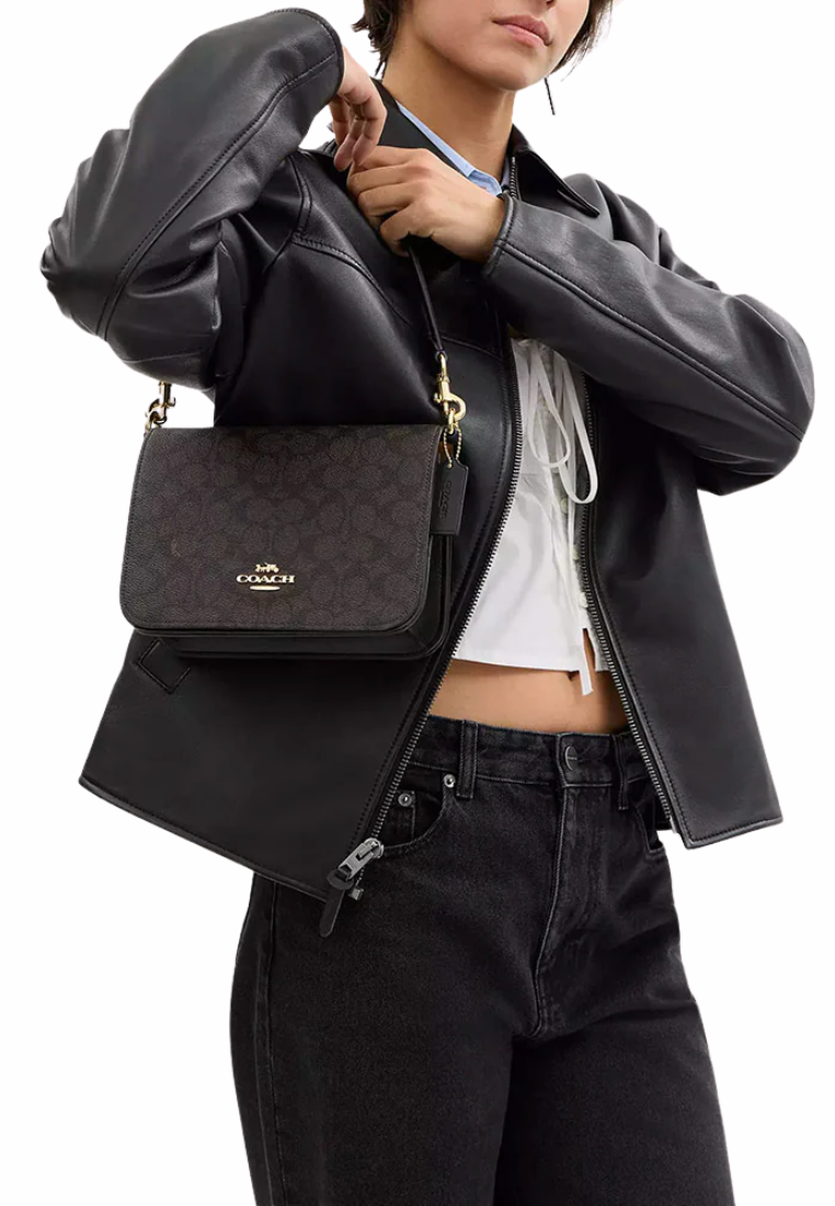 Coach Quinn Shoulder Bag Signature Canvas In Walnut Black CZ770