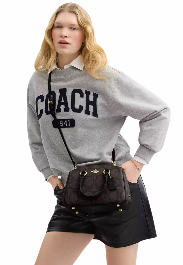 Coach Savannah Small Carryall Satchel Bag Signature Canvas In Walnut Black CAL53