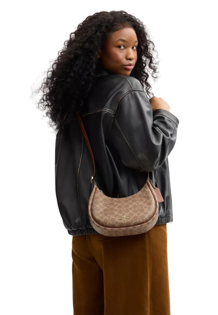 Coach Emily Shoulder Bag In Signature Canvas In Tan Brown CDX17