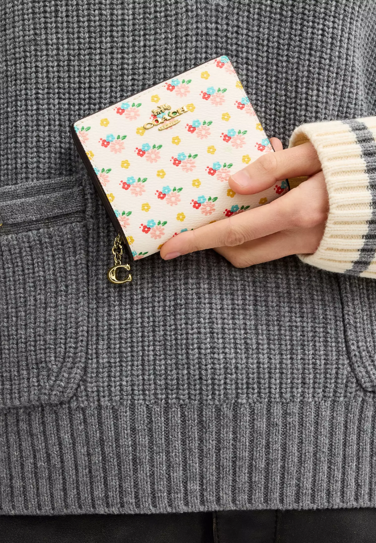 Coach Snap Wallet With Floral Print And Charm In Chalk Multi CFA24