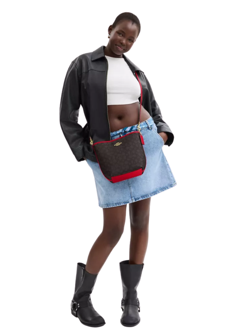 Coach City Bucket Bag Signature Canvas In Walnut Bold Red CT800