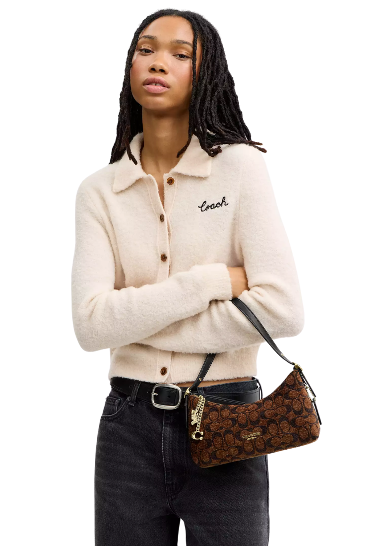 ( PREORDER ) Coach Emeilia Signature Chenille Shoulder Bag In Truffle CFN74
