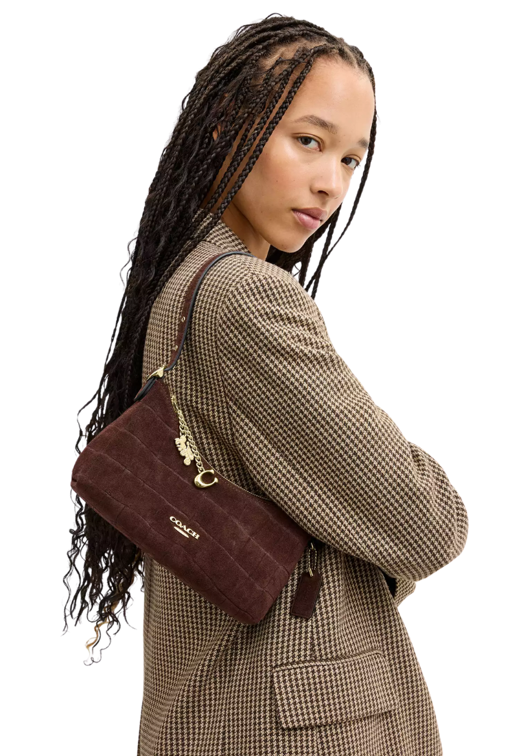 ( PREORDER ) Coach Emeilia Suede Embossed Crocodile Shoulder Bag In Maple CFO46
