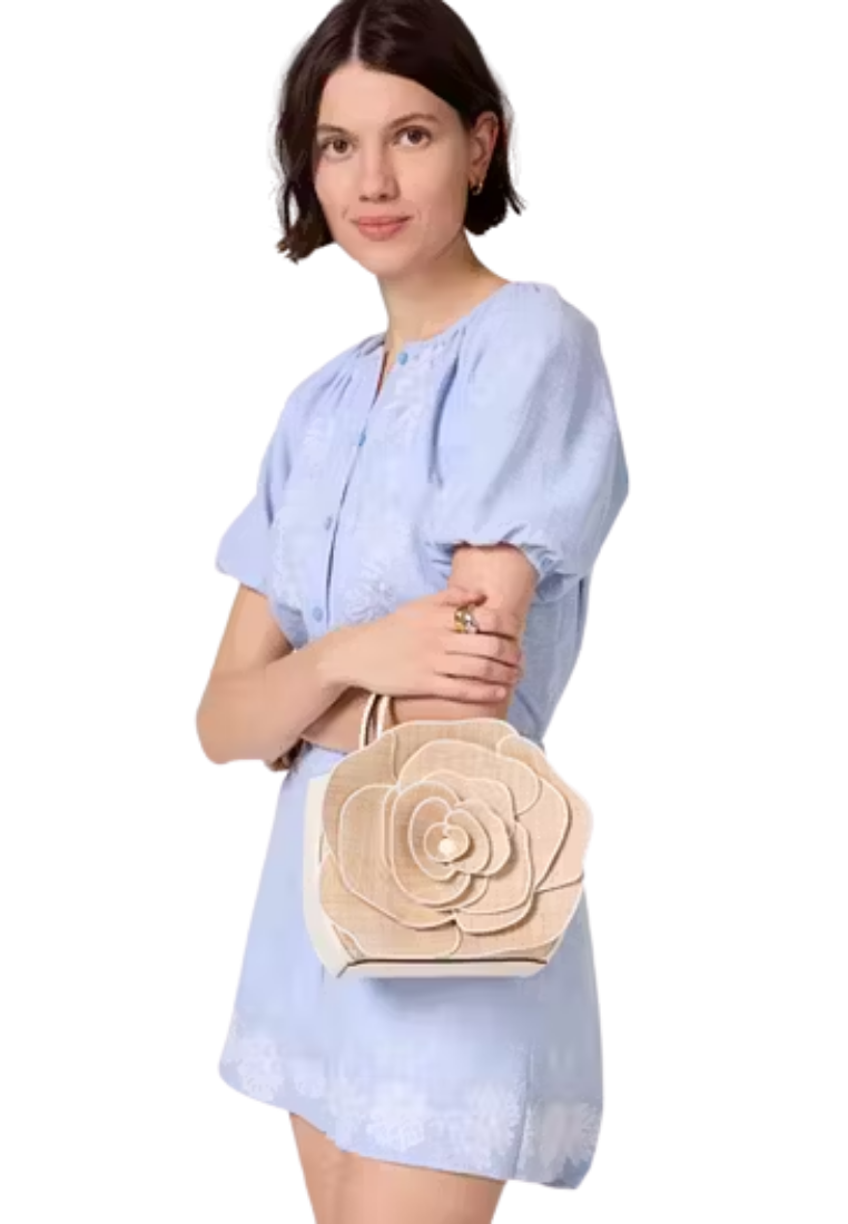( PREORDER ) Kate Spade Flora Rose Straw Crossbody Bag In Natural KK969