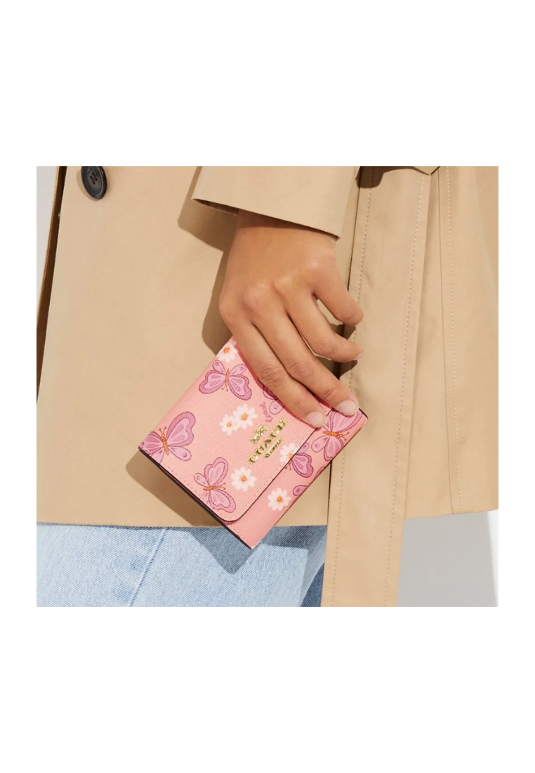 Coach Small Trifold Wallet CH606 With Lovely Butterfly Print In Shell Pink Multi