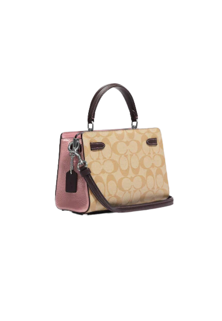 Coach Mini Lane Crossbody Bag Top Handle In Light Khaki/Light Pink Multi C8318