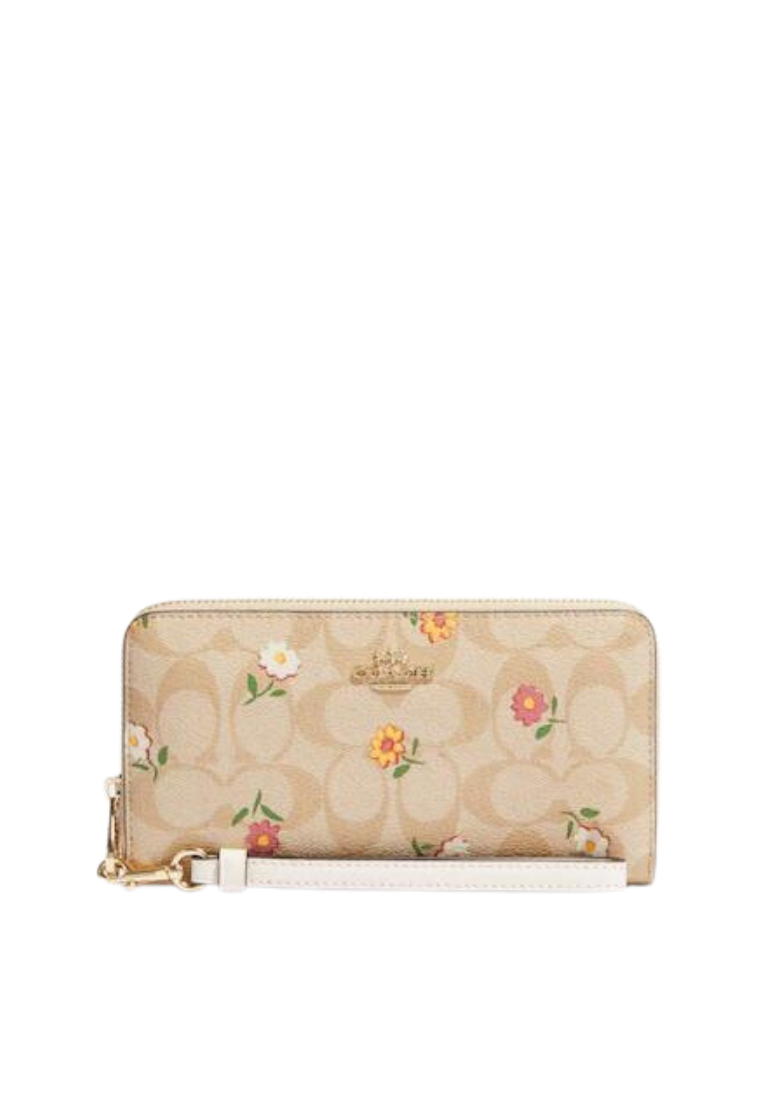 Coach Long Zip Around Wallet CH360 In Signature Canvas With Nostalgic Ditsy Print In Light Khaki Multi