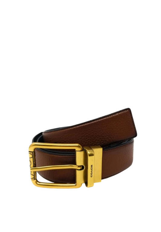 Coach Square Roller Buckle Cut To Size Reversible Belt In Khaki Saddle CQ015