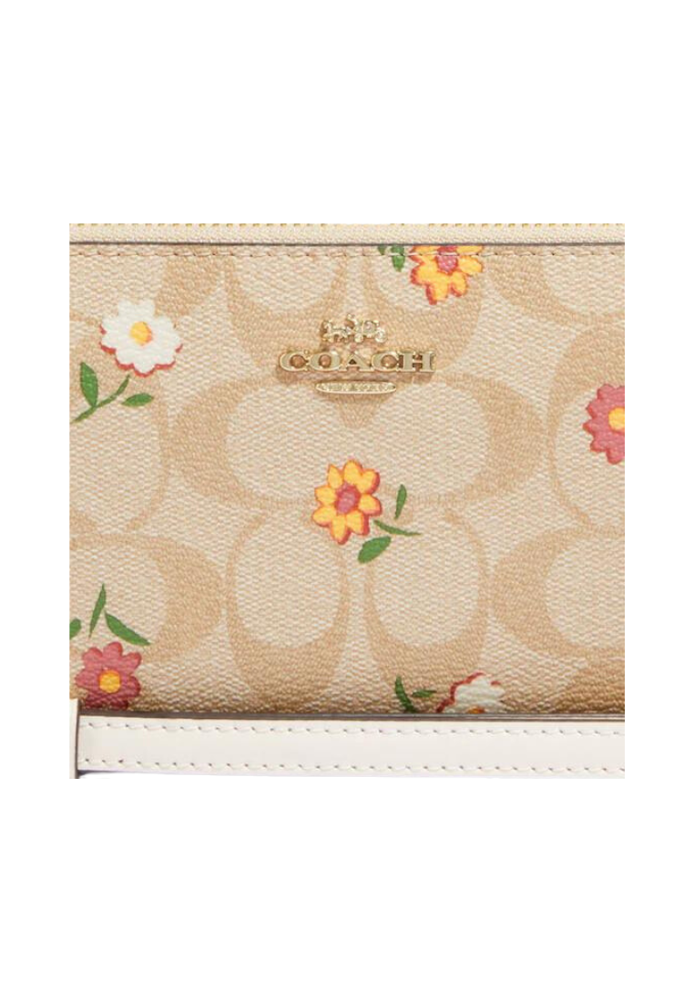 Coach Long Zip Around Wallet CH360 In Signature Canvas With Nostalgic Ditsy Print In Light Khaki Multi
