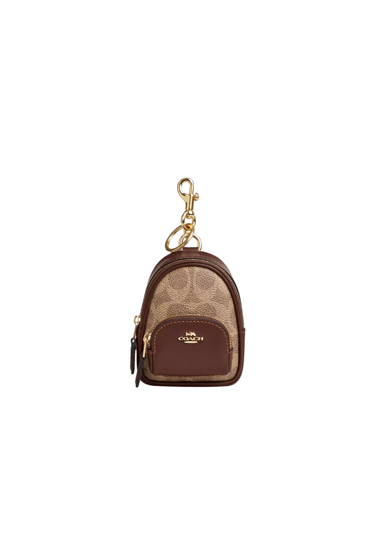 ( PREORDER ) Coach Mini Court Backpack In Signature Canvas Charm In Gold Tan Brown CX066