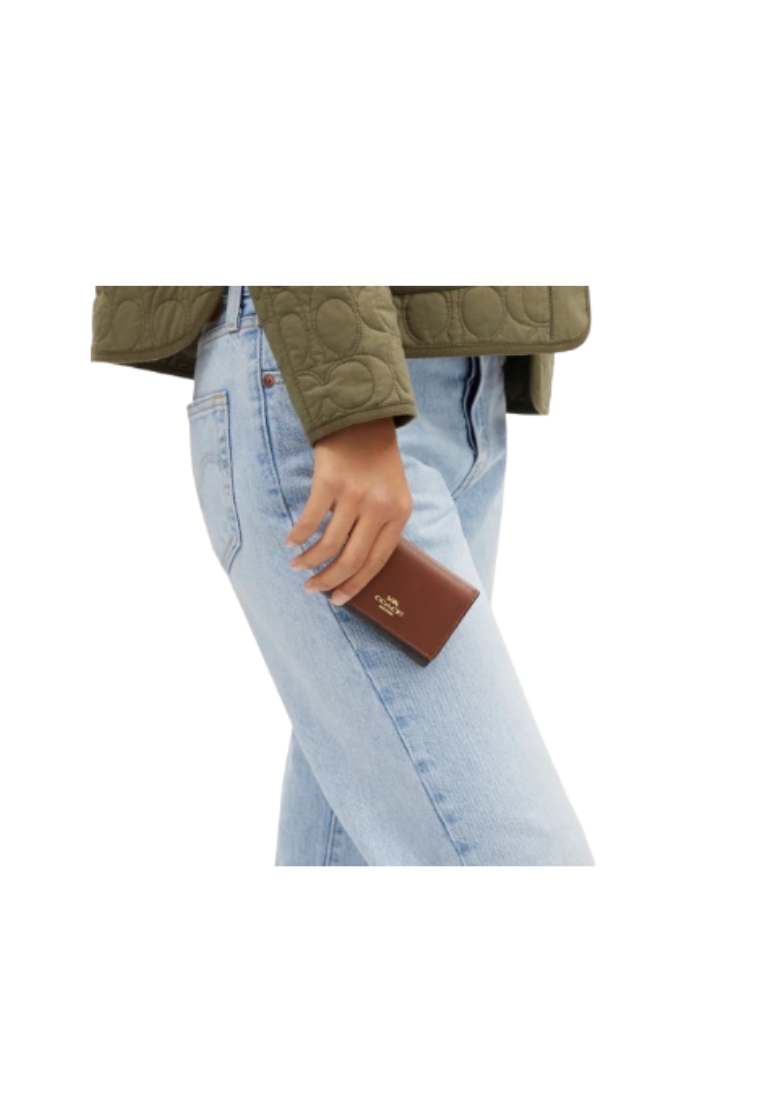 Coach Micro Wallet Signature Canvas In Brown Redwood CM761