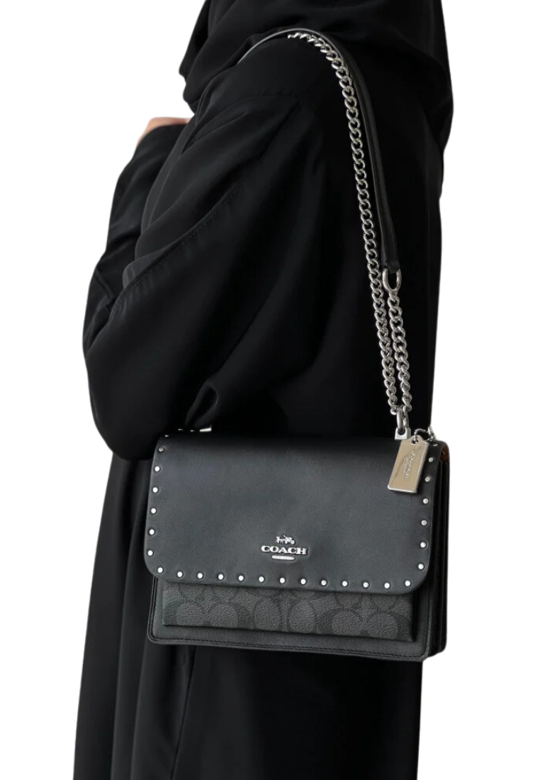 Coach Signature Klare 90400 Crossbody Bag With Rivets In Graphite Black Multi