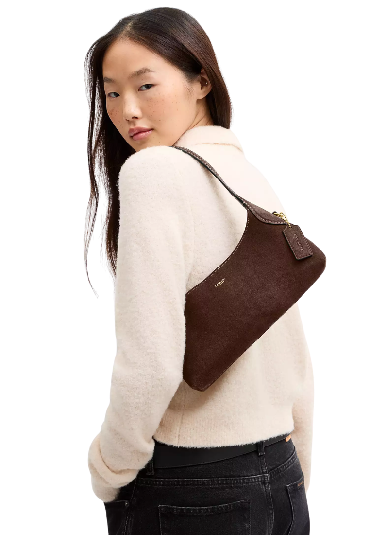 ( PREORDER ) Coach Brooklyn Suede 26 Shoulder Bag In Dark Chocolate CFT42