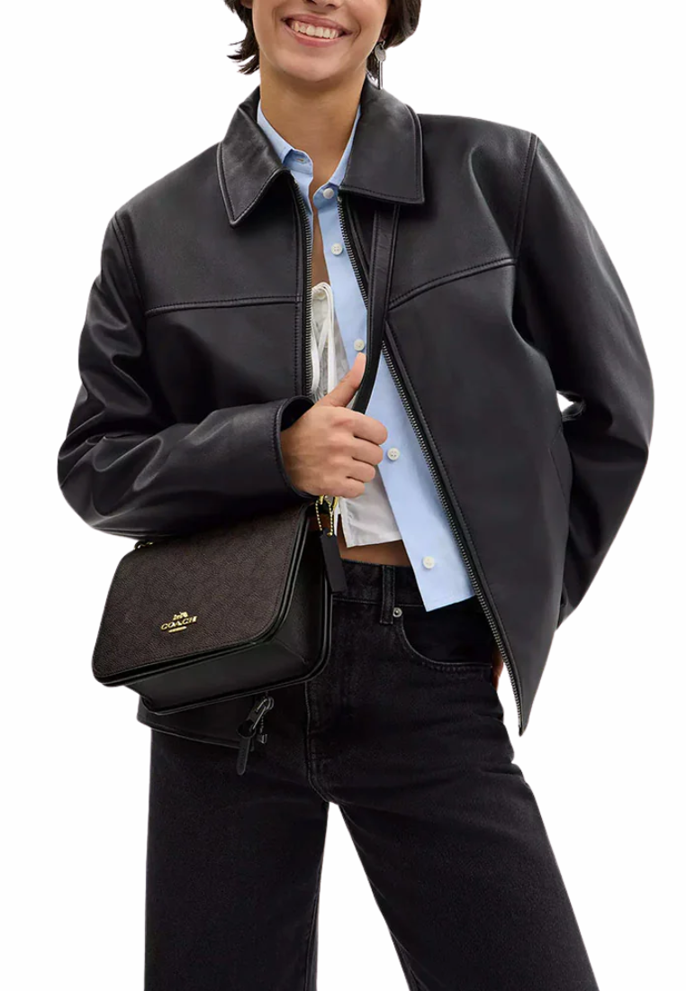 Coach Quinn Shoulder Bag Signature Canvas In Walnut Black CZ770