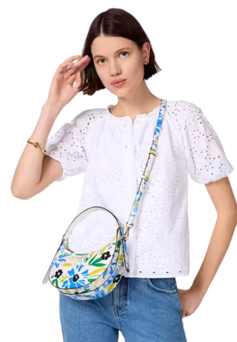 Kate Spade Madison Floral Shoulder Bag Crescent In Cream Multi KK964