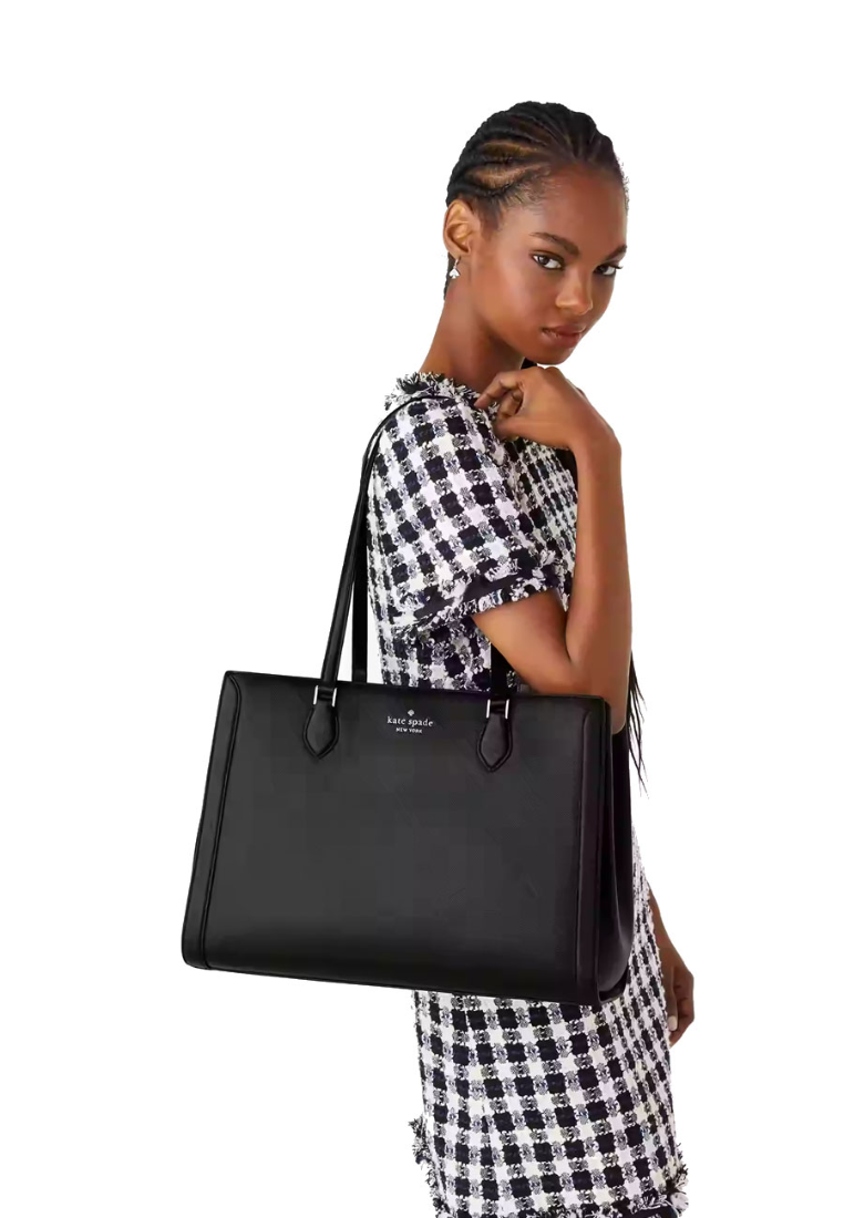 Kate Spade Madison Colorblock Saffiano Leather East West Tote Bag In Black KC434